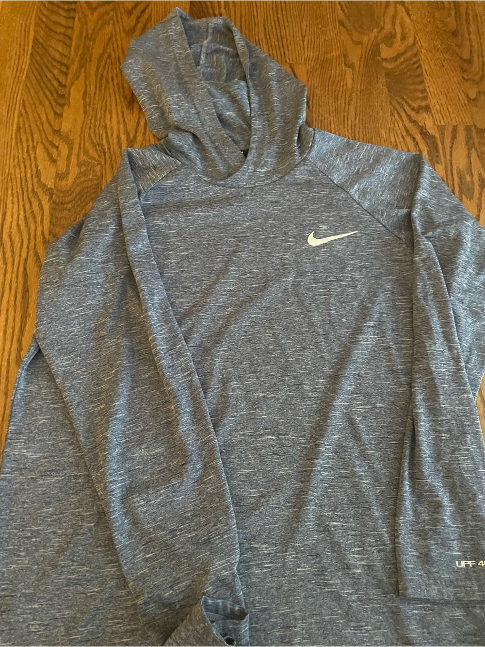 Nike Gray/blue Heathered Performance Hoodie with Swoosh Swim sun protection